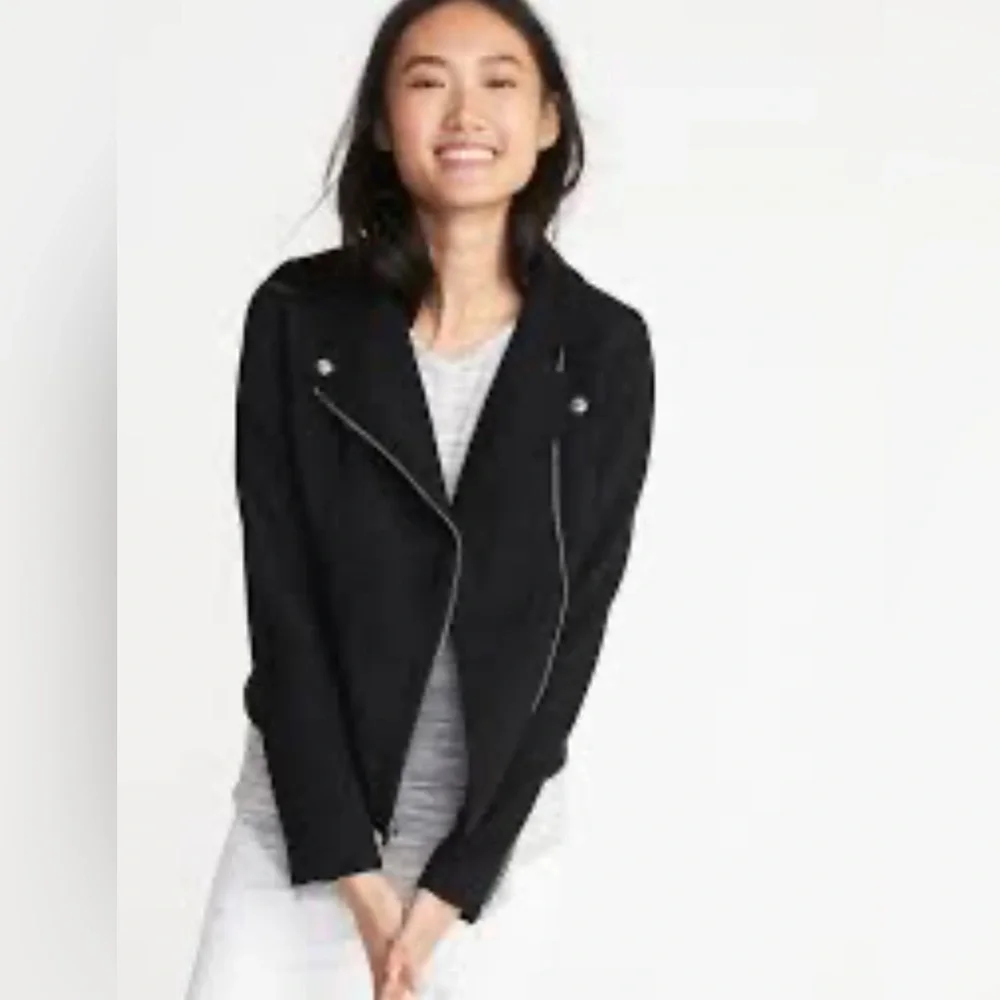 Old Navy Faux Suede Black Moto Jacket size Large Tall - Picture 3 of 11